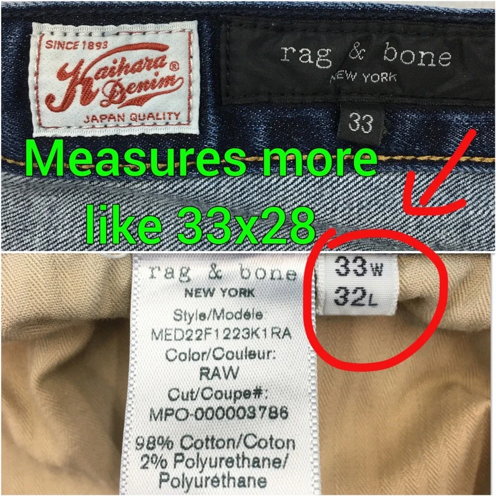 Rag & Bone Mens Fit 2 Kaihara Denim Raw Dark Wash Slim Jeans 33x28